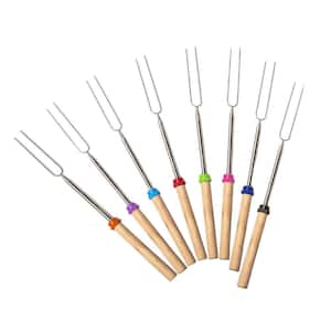 32 in. Outdoor Stainless Steel Roasting Sticks Smores Set, Grill Hot Dog Forks Cooking Accessory for Camping (8-Pack)