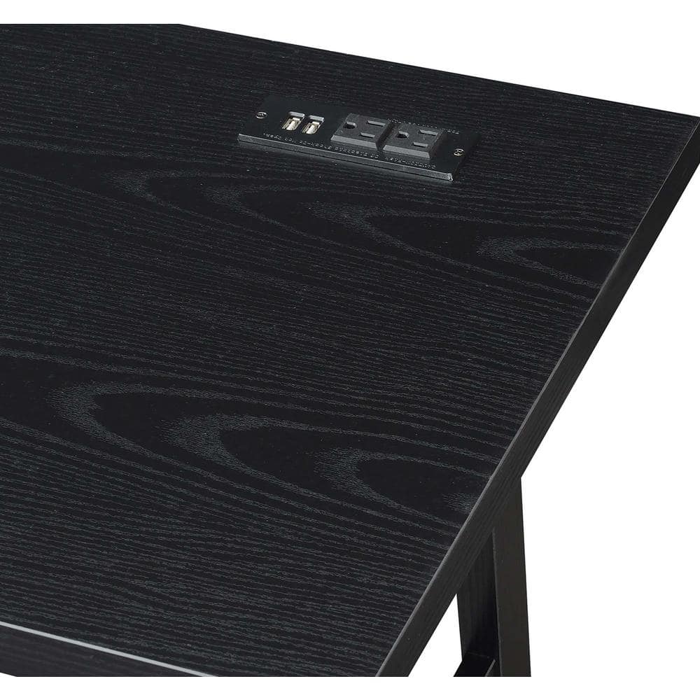 Modern Black Wood Desk with USB Charging Station, 47" Length