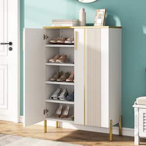 Cezalinda 39.37 in. H White Gold 22 Shoes Wooden Organizer w/Doors 6-Tier Rack Adjustable Shelves Shoe Storage Cabinet