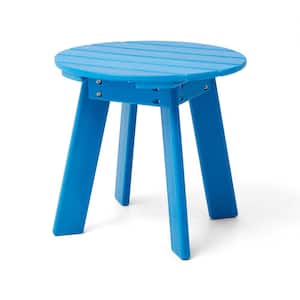 20 in. D Outdoor Patio Pacific Blue HDPE Plastic Round Outdoor Side Table, Coffee Table, End Table