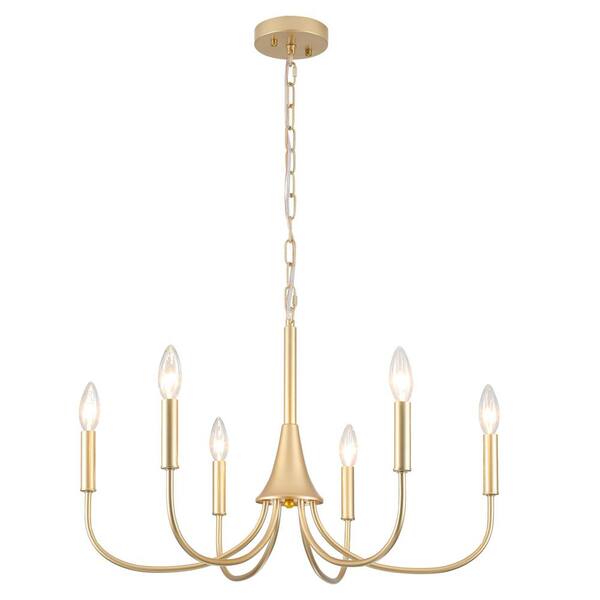 ADSENSTY Modern 6-Light Gold Antique Candlestick Chandelier Farmhouse Pendant Light