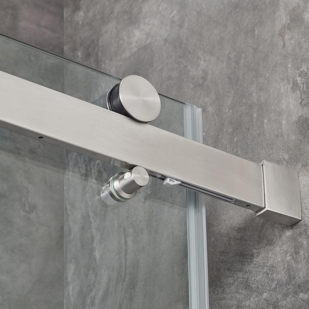 Satin Nickel Frameless Sliding Soft Close Shower Door with Clear Glass
