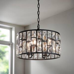 Kristella 4-Light Matte Black Chandelier with Clear Crystal Shade