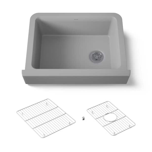 Cairn Matte Grey Solid Surface 29.75 in. Single Bowl Undermount Kitchen Sink