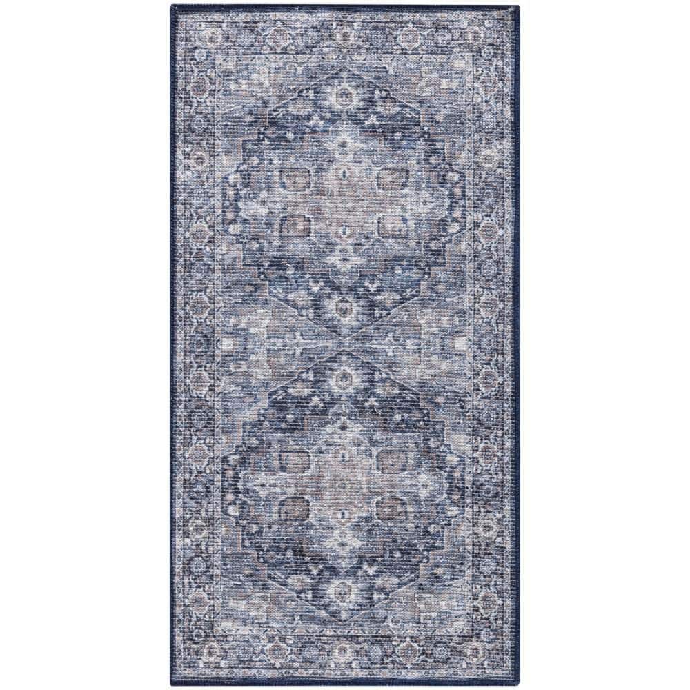 Machine Washable Series doormat 1 Ivory Navy 2 ft. x 4 ft. Distressed Tradi