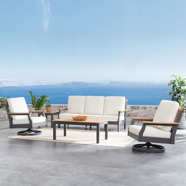 Eastlake White 5-Piece Aluminum Outdoor Dining Set Chairs with Cushions (incle Side Table and Coffee Table)