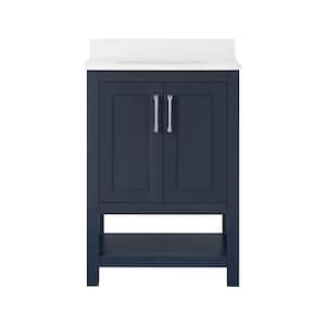 Vegas 24 in. W x 19 in. D x 34 in. H Single Sink Bath Vanity in Midnight Blue with White Engineered Stone Top