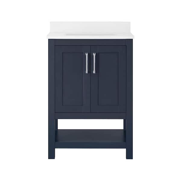 Vegas 24 in. Single Sink Midnight Blue Bath Vanity with White Engineered Stone Top (Assembled)