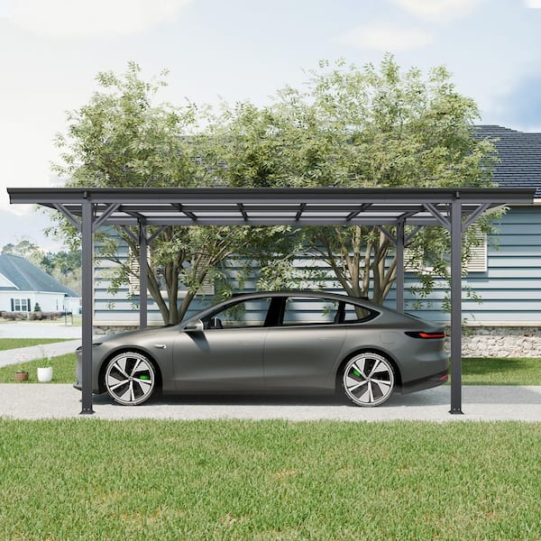 10 ft. W x 16 ft. D x 8 ft. H Black Outdoor Carport Aluminum Alloy Frame and Polycarbonate Panels for Outdoor Car, Truck