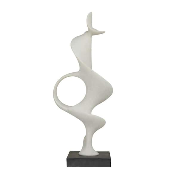 Litton Lane 9 in. x 28 in. White Polystone Abstract Sculpture with Black Base