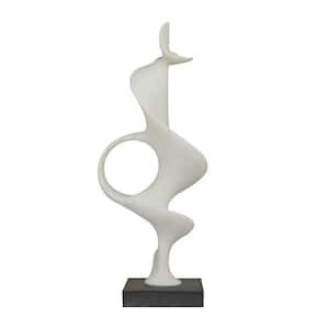 White Polystone Abstract Sculpture with Black Base