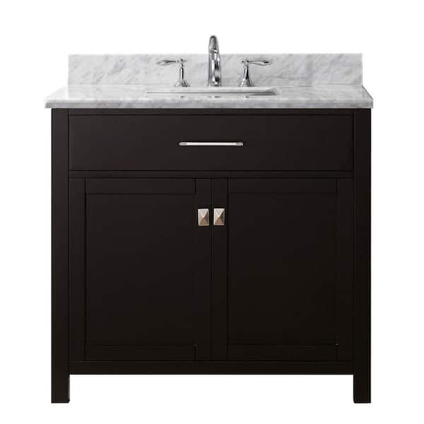 Virtu USA Caroline 36 in. W Bath Vanity in Espresso with Marble Vanity Top in White with Square Basin