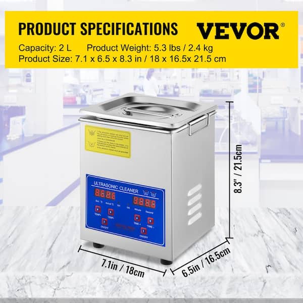 VEVOR Ultrasonic Cleaner 1.3 L Professional Ultrasonic Cleaning Machine  with Digital Timer 40kHz JPS-08ACSBQXJ0001V1 - The Home Depot
