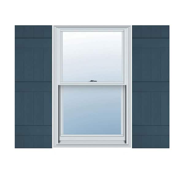 Ekena Millwork 14 in. x 75 in. Lifetime Vinyl Standard Four Board Joined Board and Batten Shutters Pair Classic Blue