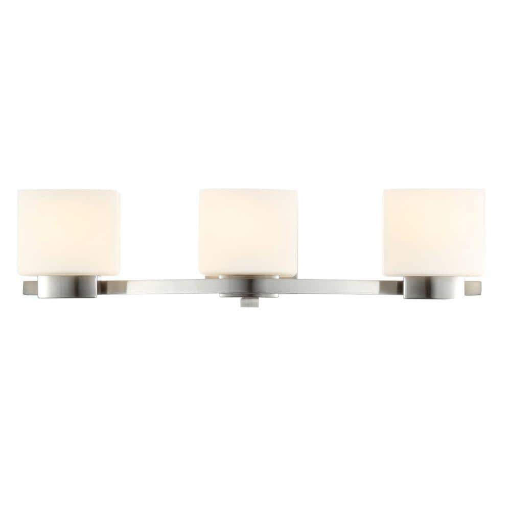 UPC 718212250907 product image for Aldridge 3-Light Brushed Nickel Vanity Light with Etched White Glass Shades | upcitemdb.com