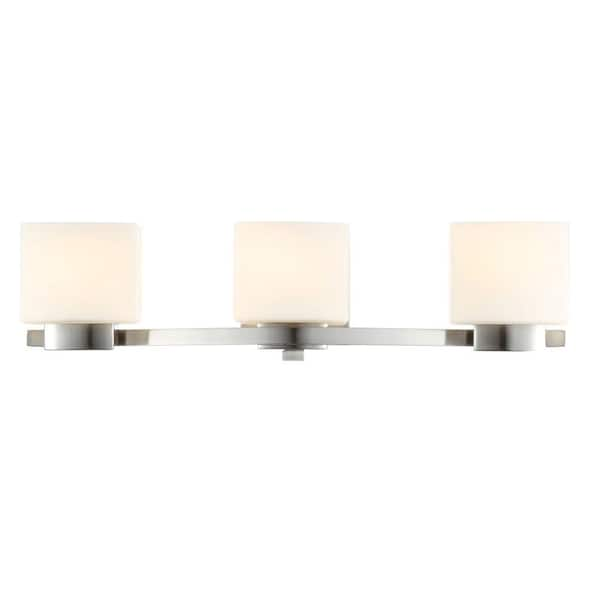 Hampton Bay Aldridge 3-Light Brushed Nickel Vanity Light with Etched White Glass Shades