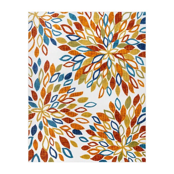 Fosel Zelda Ivory 5 ft. x 7 ft. Floral Indoor/Outdoor Area Rug