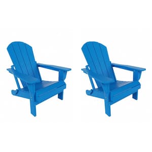 Laguna 2-Pack Fade Resistant Outdoor Patio HDPE Poly Plastic Classic Folding Adirondack Chairs in Pacific Blue