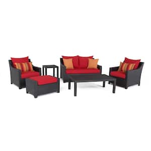 Deco 6-Piece All-Weather Wicker Patio Love and Club Deep Seating Set with Sunset Red Cushions