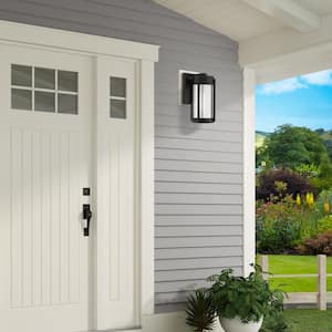 Rockridge 10.25 in. 1-Light Black Outdoor Hardwired Wall Lantern Sconce with No Bulbs Included