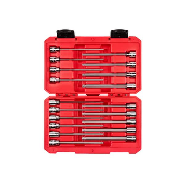 3/8 Inch Drive Long Ball End Hex Bit Socket Set with Case, 19-Piece (1/8-3/8 in., 3-10 mm)
