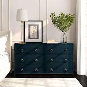 Lark Navy Blue 6-Drawer 60 in. Wide Wood Dresser