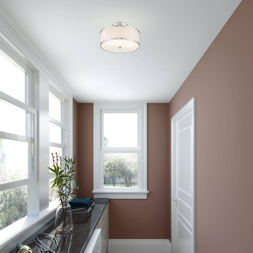 Brushed Nickel Drum Shade Semi Flush Mount Ceiling Light
