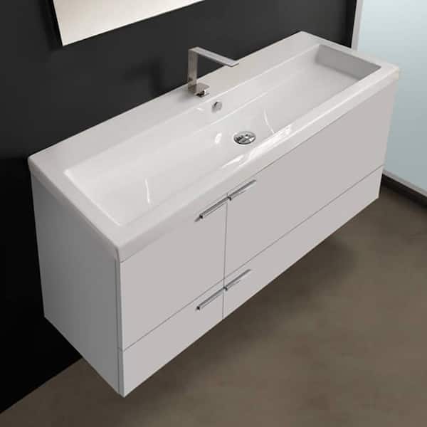 Glossy White With Ceramic Vanity Top, 47 Inch Bathroom Vanity With Top