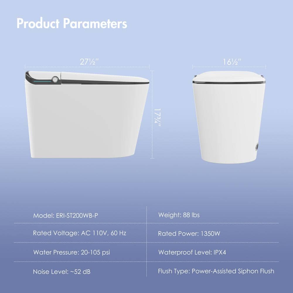 Elongated White and Black Smart Bidet Toilet with Heated Seat
