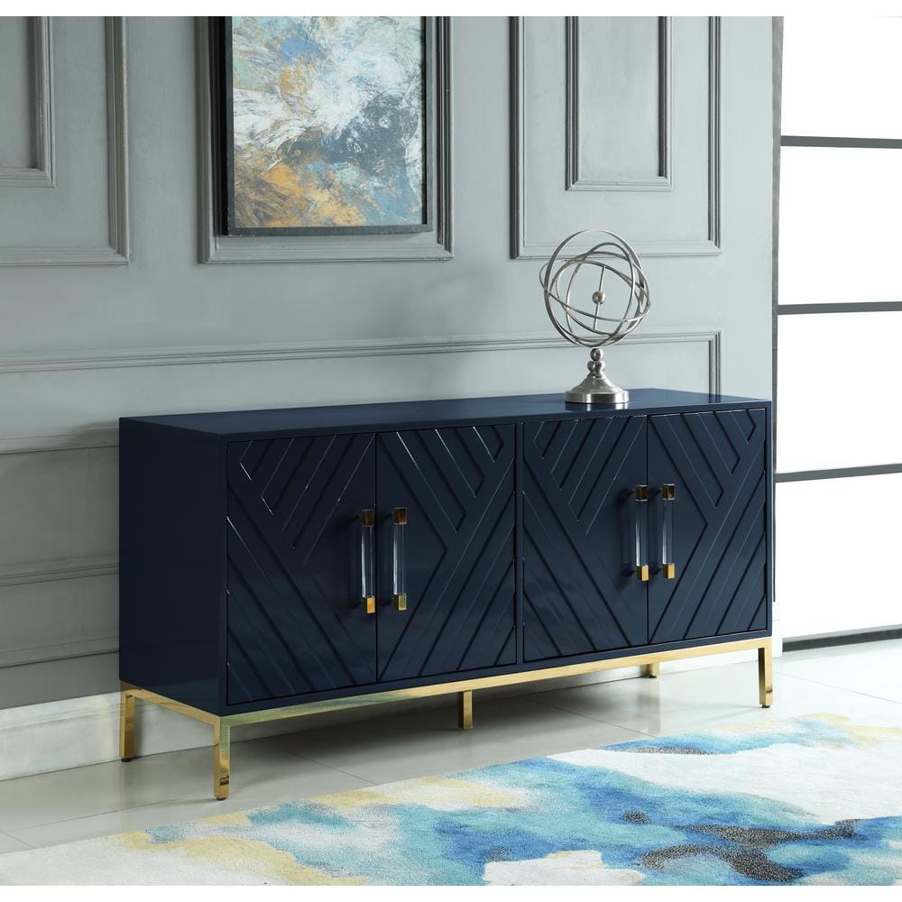 64" Navy Blue Lacquer Sideboard with Gold Plated Legs