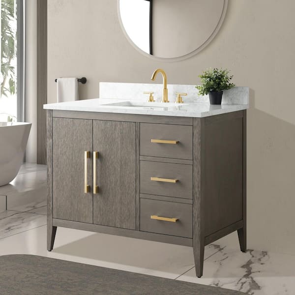 42 in. W x 22 in. D x 34 in. H Single-Sink Bath Vanity in Driftwood Gray with Engineered Marble Top in Arabescato White