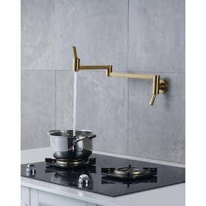 Wall Mounted Pot Filler with Stretchable Double Joint Swing Arm in Gold