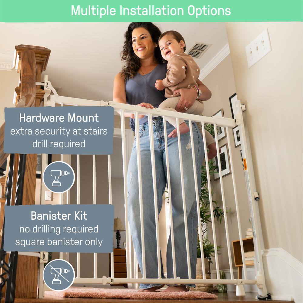 White Metal Pressure Mounted Stairway Safety Gate