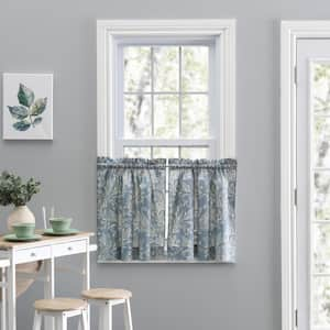 blue Leaf Rod Pocket Room Darkening Curtain - 56 in. W x 24 in. L (Set of 2)