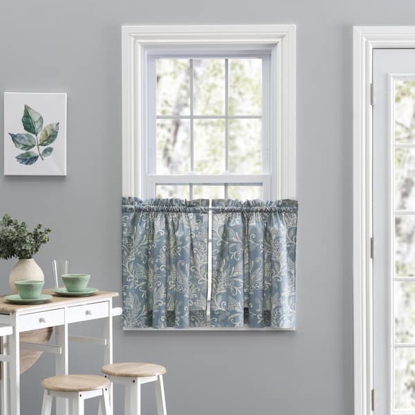 Ellis Curtain blue Leaf Rod Pocket Room Darkening Curtain - 56 in. W x 24 in. L (Set of 2)