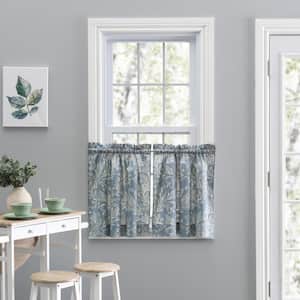 Lexington Leaf 56 in. W x 36 in. L Cotton/Polyester Light Filtering Tailored Tier Pair in Blue