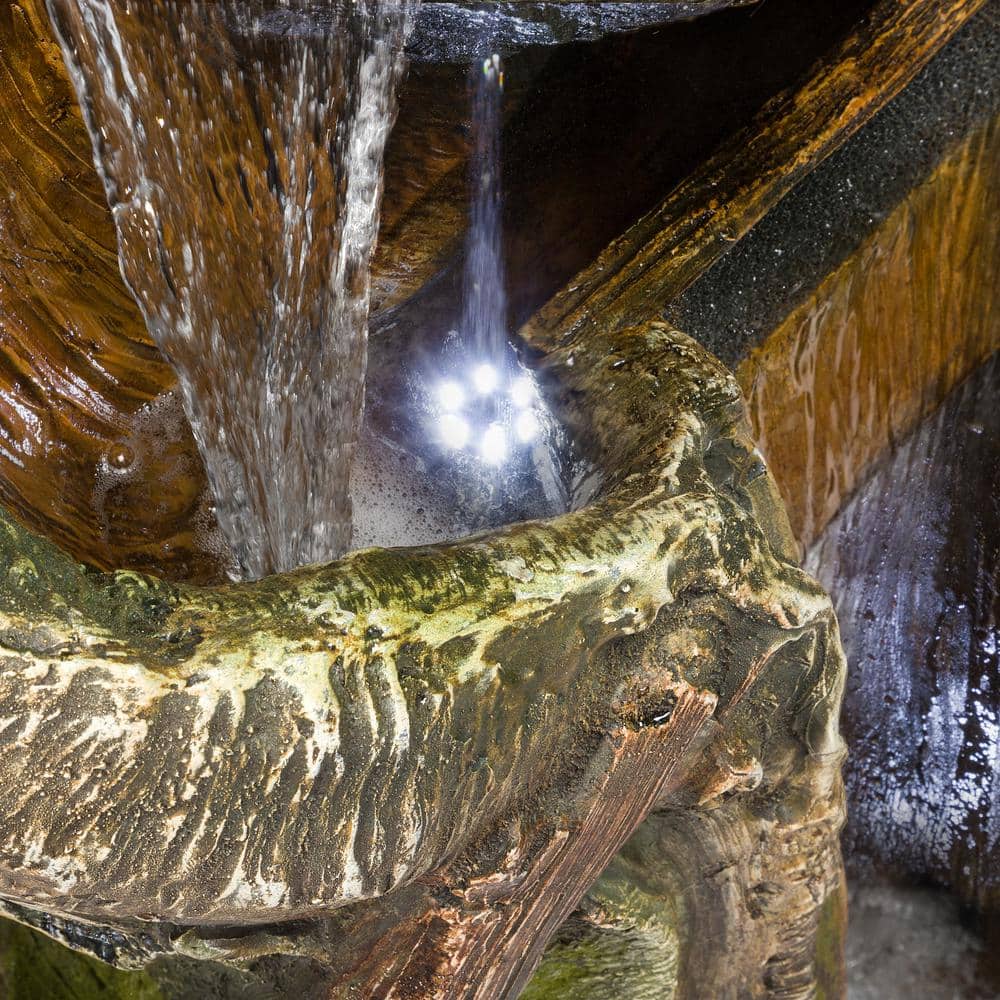 79" Natural Wood Look Resin Tiered Fountain with LED Lights