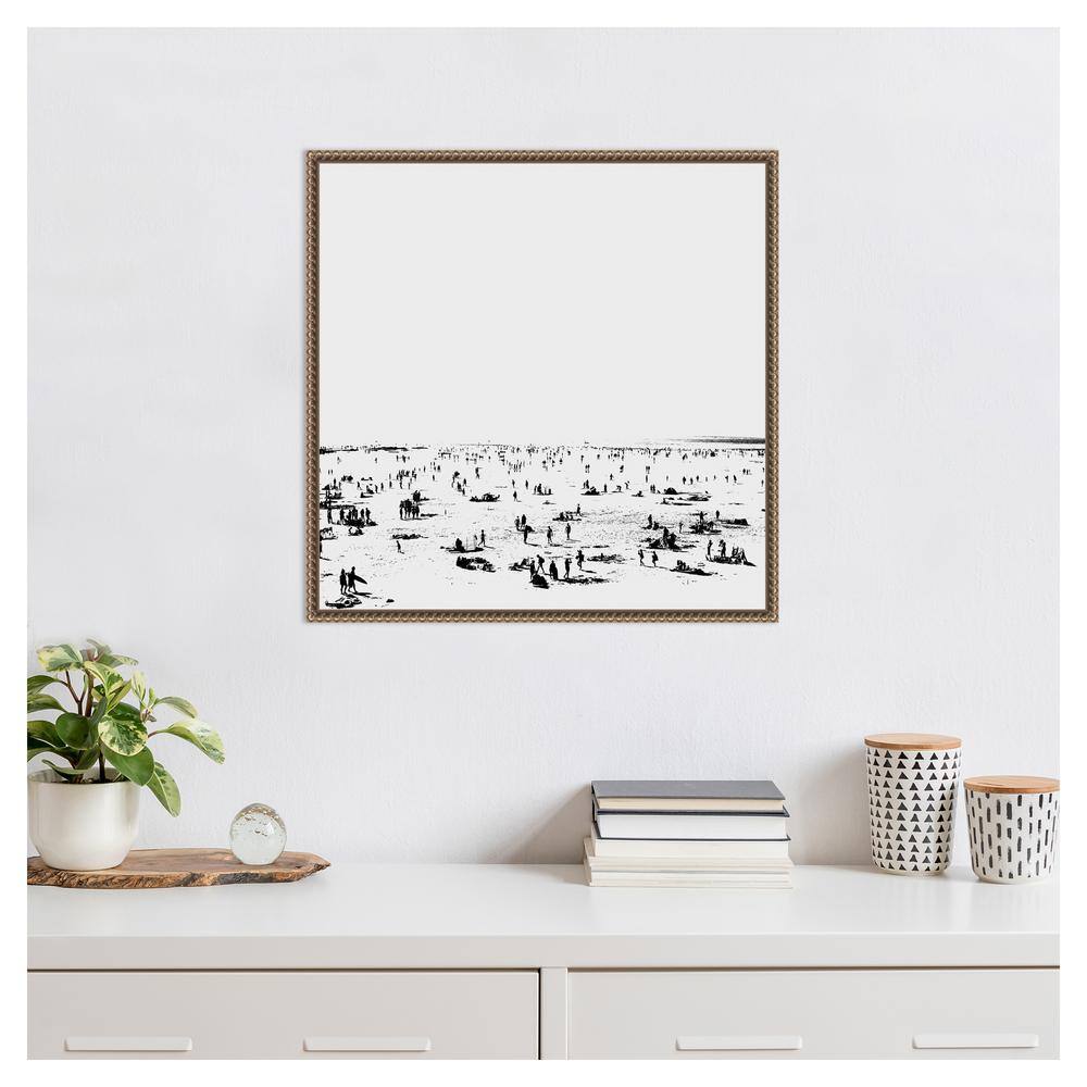 Monochrome Beach Scene Framed Canvas Wall Art 22 x 22-in