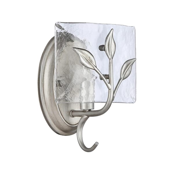 Calla 1-Light Vanity Light in Peruvian Silver with Hammered Water Glass