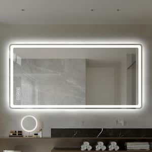 48 in. W x 32 in. H Silver Rectangular Frameless Wall Bathroom Vanity Mirror in Glass with Front and Backlit LED Lights