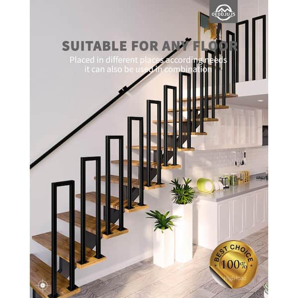 Angel Sar 35.4 in. x 7.87 in. Black Iron Stair Hand Rails, U Shaped Handrails Stair Railing Kit for Garden Loft Corridor (1-Pack)