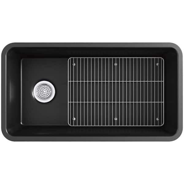 KOHLER Cairn Undermount Neoroc Granite Composite 33.5 in. Single Bowl Kitchen Sink Kit in Matte Black
