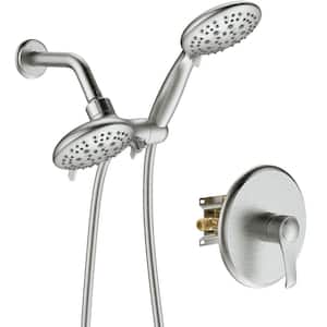 2 IN 1 Single-Handle 10-Spray 2.0GPM Shower Faucet with 4 in. Dual Shower Heads in Brushed Nickel(Valve Included)