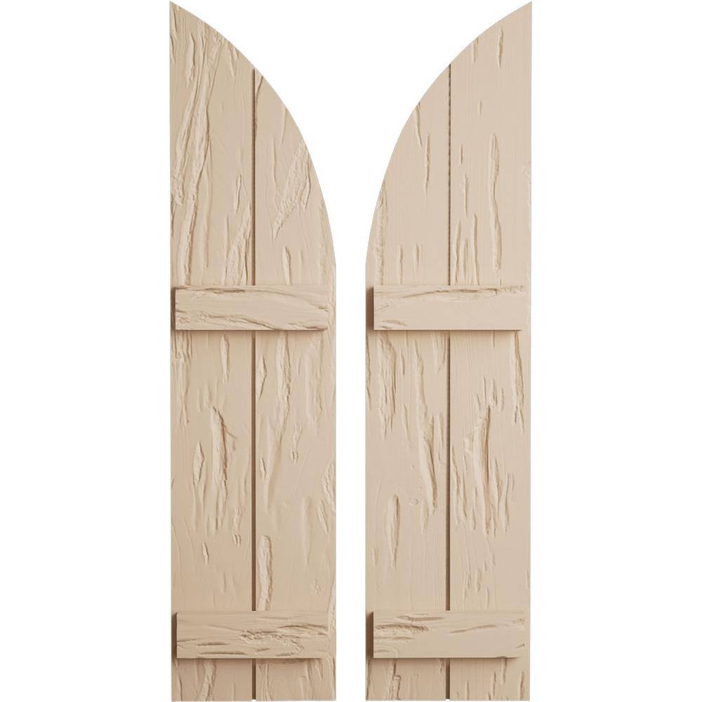 11 in. x 68 in. Polyurethane Pecky Cypress 2-Board Joined Board-n-Batten Quarter Arch Top Shutters, Primed Tan price history on PriceWatchPro