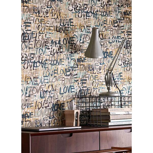 Multi-Colored Indio Neutral Love Scribble Wallpaper Sample