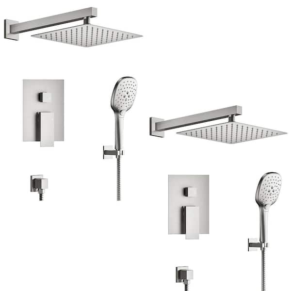 YAWWALK 3-Spray 10 in. Wall Mount Dual Fixed and Handheld Shower Head 2.5 GPM in Brushed Nickel Valve Included