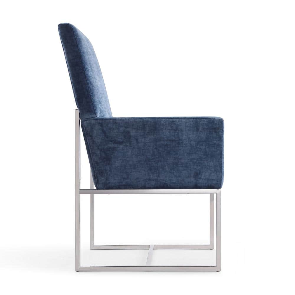 Luxurious Blue Velvet Upholstered High-Back Metal Armchair