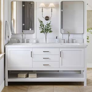 Bayhill 72.25 in. W x 22 in. D x 36 in. H Double Sink Freestanding Bath Vanity in White with Man-Made Stone Top