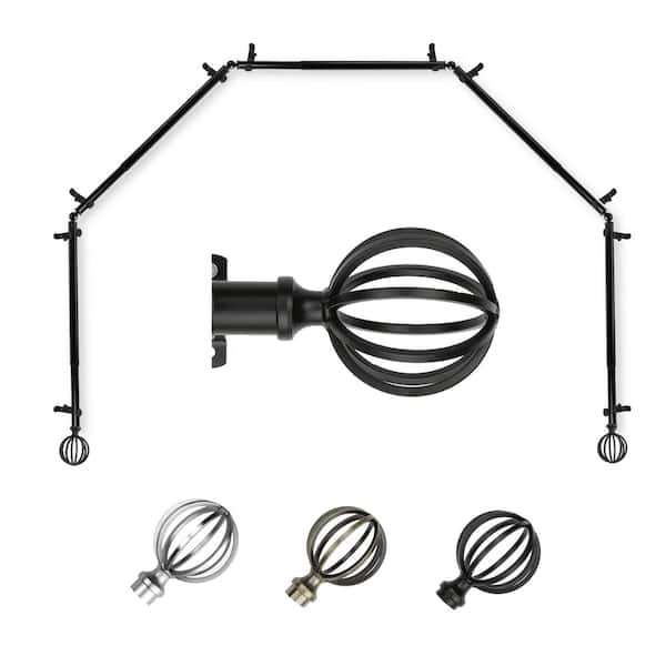 EMOH 13/16" Dia Adjustable 5-Sided Bay Window Curtain Rod 28 to 48" (each side) with Leoni Finials in Black