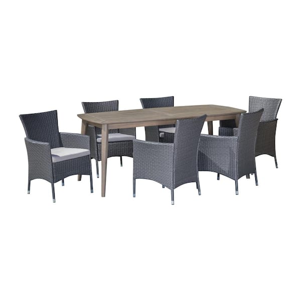 Acme OT01095 7 PC Brayden studio braxten jenneva night green fabric and  grey faux wicker patio dining table set